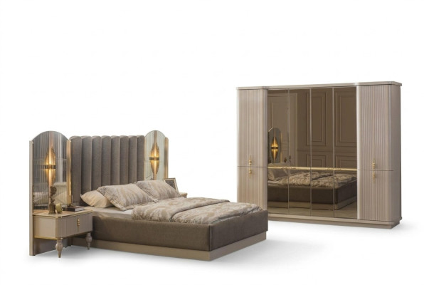 Luxuriöses Schlafzimmer Designer Doppelbett Kleiderschrank Nachttische