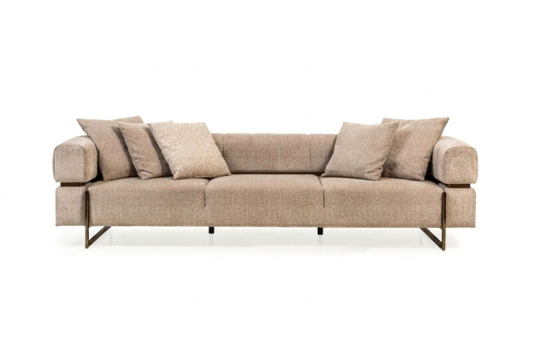 Beiger Viersitzer Designer Stoffsofa Polstersofas Wohnzimmer Couchen