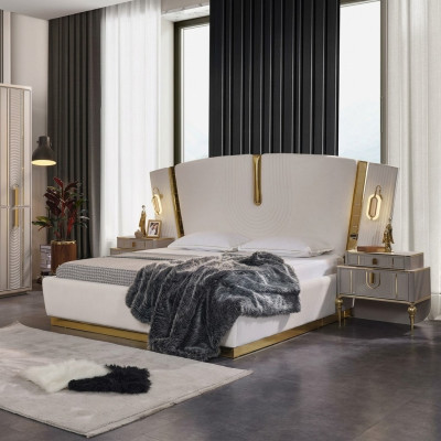 Schlafzimmer Doppelbett Garnitur Bett Nachttische Weiß 3tlg Luxus