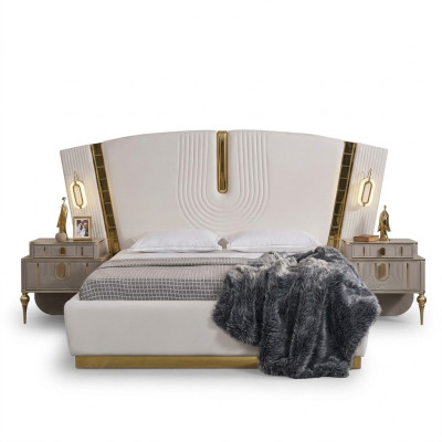 Schlafzimmer Doppelbett Garnitur Bett Nachttische Weiß 3tlg Luxus