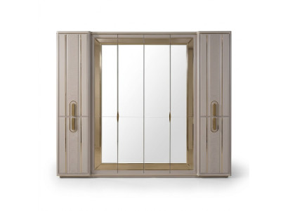 Luxus Kleiderschrank Holzschrank Garderobenschrank mit Spiegel Beige