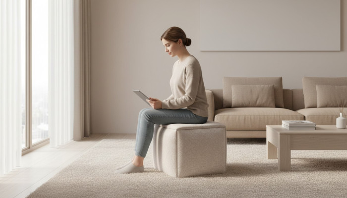 Hocker Sitzhocker Polsterhocker Stoffhocker Beige Schminkhocker Modern