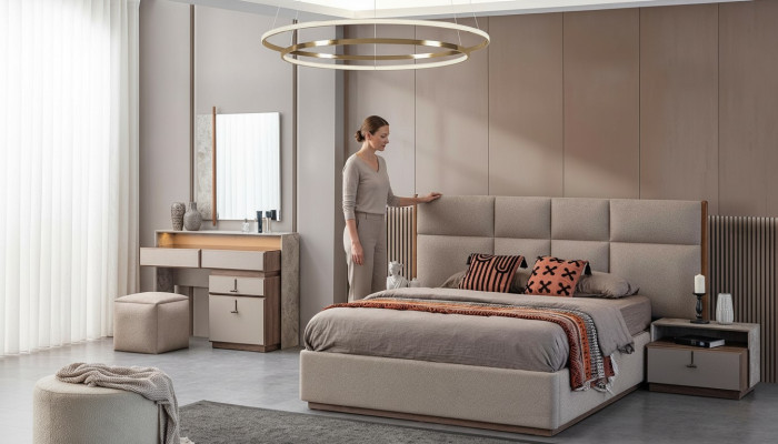Luxus Schlafzimmermöbel Doppelbett Nachttische Grau 6tlg Schrank Bett