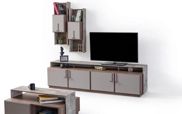 TV Ständer Wandschränke Sideboard RTV Lowboard Grau Wohnzimmer Holz
