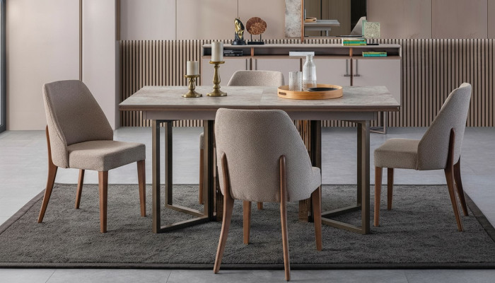 Garnitur Esszimmer Essgruppe Essecke Esstisch Stühle Holz Grau 7tlg