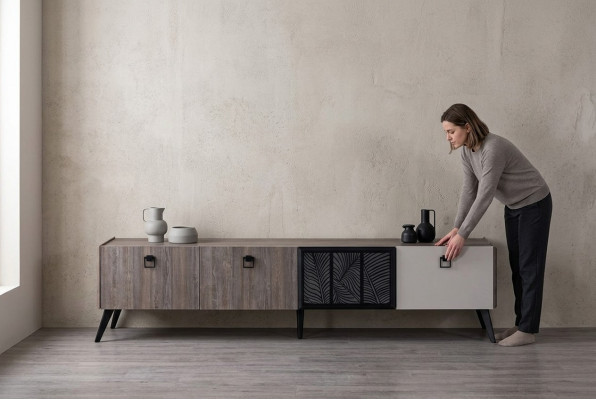 Sideboard Wohnzimmer TV Ständer RTV Lowboard Schrank Holz Grau Kommode