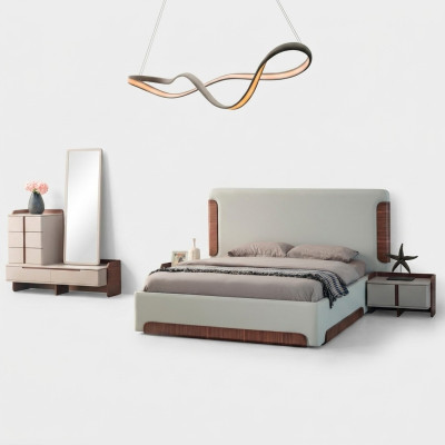Stilvolle Beige Schlafzimmer Möbel Polster Doppelbett Schminktisch 5tlg