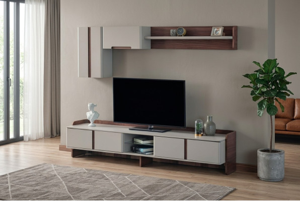 Weiße Wohnzimmer Wohnwand Luxuriöse Möbel RTV Lowboard Regale Sideboard