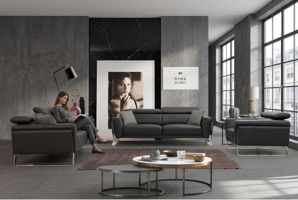 Designer Kunstleder Couchgarnitur 2x Dreisitzer Luxuriöser Sessel 3tlg