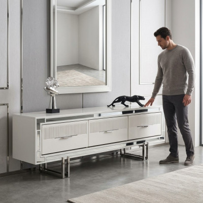 Sideboard TV Ständer Wandpanel Weiß RTV Lowboard Moderne Wohnwand