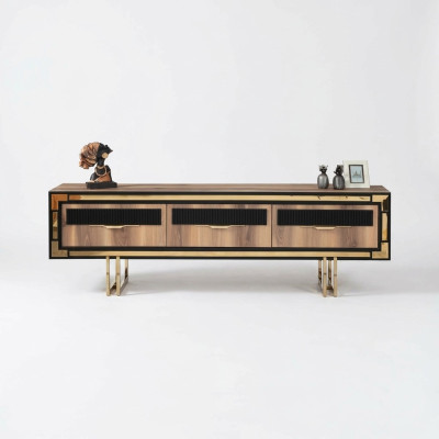 Wohnzimmer Sideboard TV Ständer RTV Lowboard Wohnwand Holz Braun Möbel