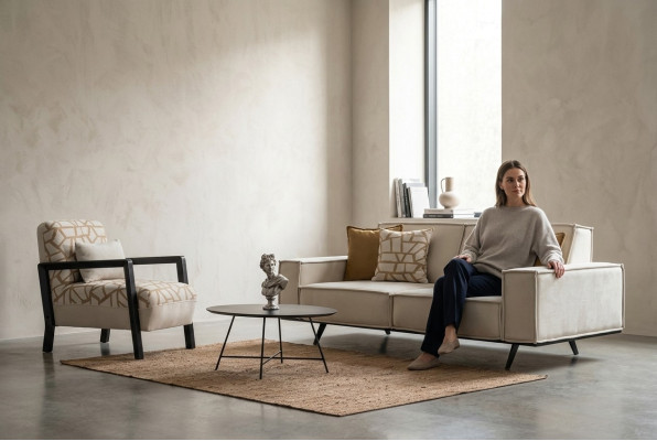 Komplette Sofa Stoffsofa Zweisitzer Sessel Beige Polstersofa Moderne