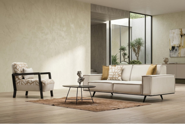 Komplette Sofa Stoffsofa Zweisitzer Sessel Beige Polstersofa Moderne