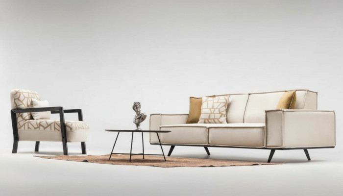 Komplette Sofa Stoffsofa Zweisitzer Sessel Beige Polstersofa Moderne
