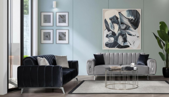 Komplette Edelstahl Dreisitzer Moderne Stoffsofas Polstercouchen 2tlg