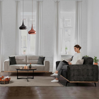 Moderne Graue Couchgarnitur 2x Dreisitzer Luxuriöse Polster Sofas 2tlg