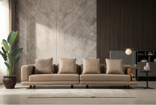 Viersitzer Couch Beige Sofa 4 Sitzer Polstersofa Modern Kunstleder