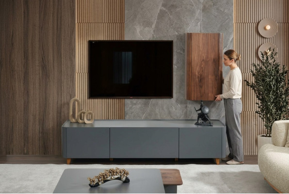 Designer Grauer Sideboard Luxuriöser Wohnzimmer TV-Ständer Lowboard
