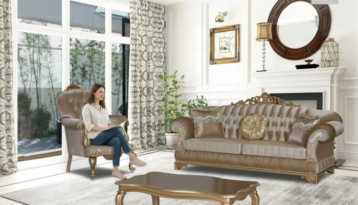 Design Chesterfield 3+1 Sitz Couchtisch Textil Couch Sessel Polster Sofa Couchen