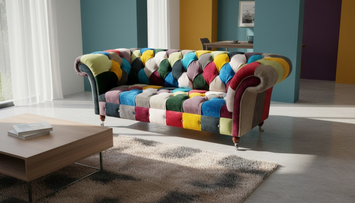 Chesterfield Sofa Polster Design Mehrfarbig Sitz Textil Couch Wohnzimmer