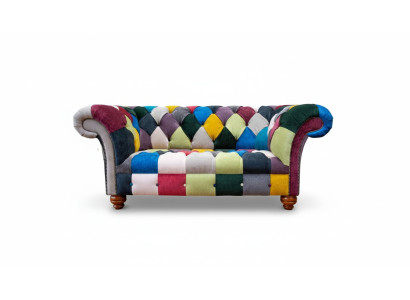 Sofa 2 Sitzer Chesterfield Textil Couch Polster Design Luxus Mehrfarbig