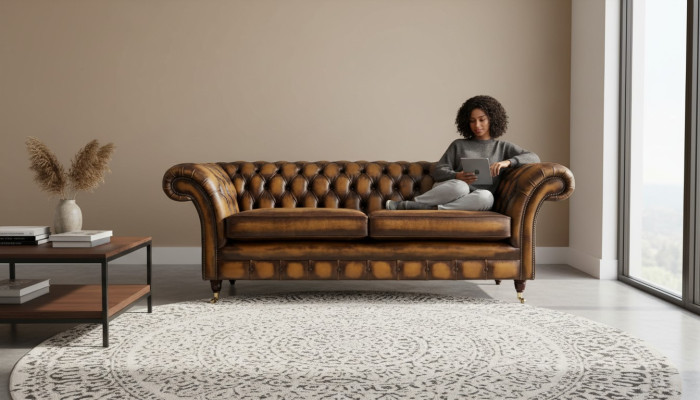 Braun Sofa 3 Sitzer Couch design Chesterfield Polster Sitz Leder Neu