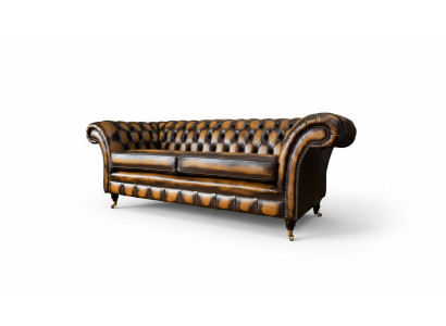 Braun Sofa 3 Sitzer Couch design Chesterfield Polster Sitz Leder Neu