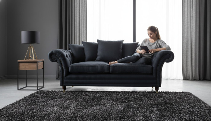 Sofa Textil Stoff 3 Sitzer Couch Designer Sitz Polster Schwarz xxl big