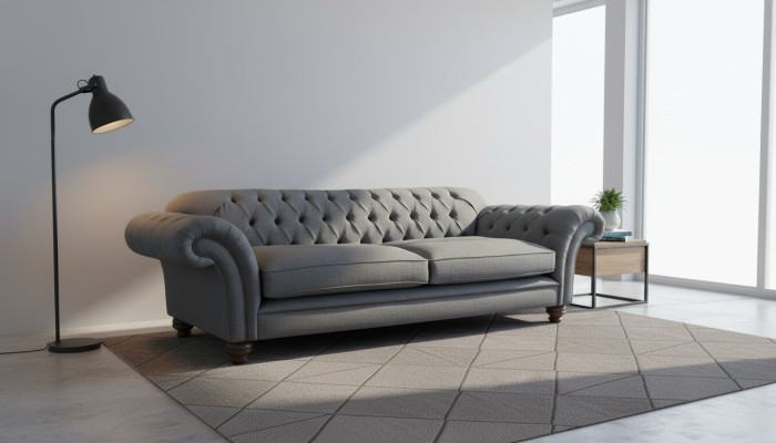 Sofa Luxus Textil Chesterfield Couch Sofas Polster 3 Sitzer Grau Design