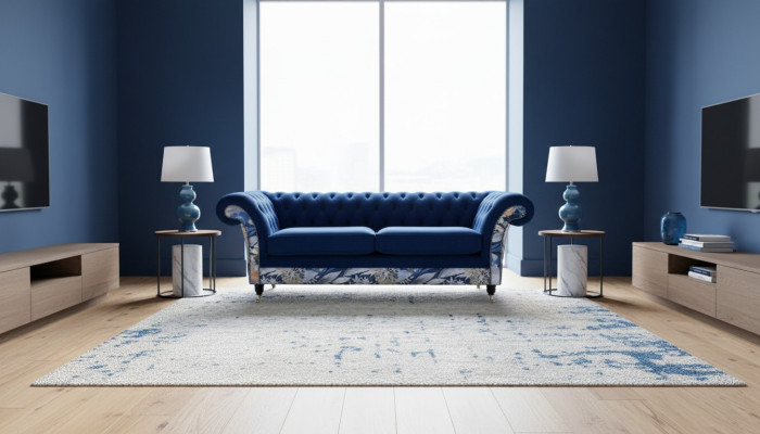 Chesterfield Royal Blaue Samt Couch Polster Sitz Lounge Sofas Couchen