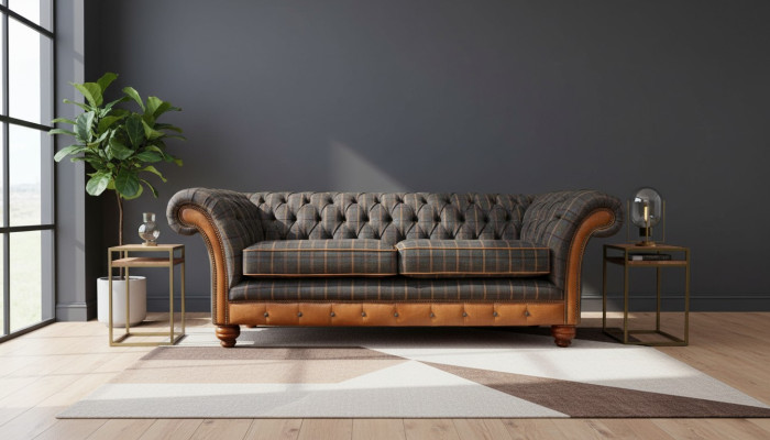 Sofa 3 Sitzer Designer Sofa Couch Polster Braun Couchen Stoff Textil Neu