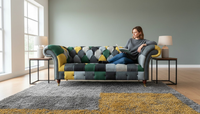 Klassische Design Chesterfield Stoff Sofa 3 Sitzer Sitz Couchen Sofas Polster