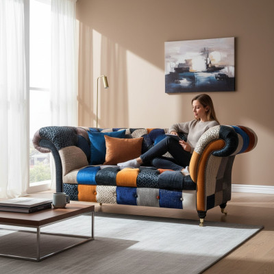 Sofas Sitz Stoff Design Dreisitzer Luxus Chesterfield Möbel Mehrfarbig