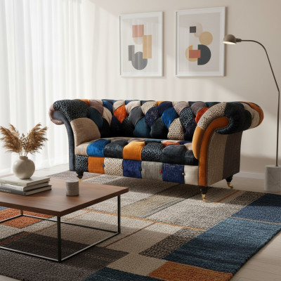 Sofas Sitz Stoff Design Dreisitzer Luxus Chesterfield Möbel Mehrfarbig