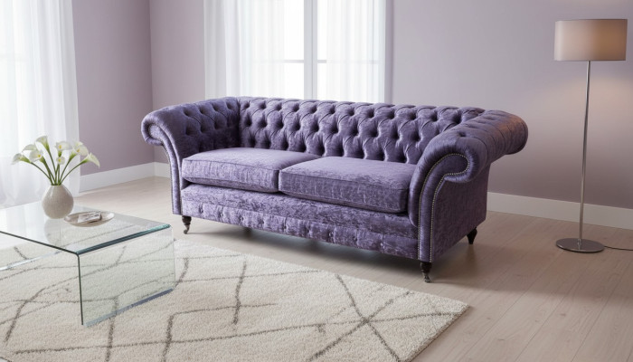 Chesterfield Dreisitzer Sofa 3 Sitzer Wohnzimmer Sofa Lila Stoff Couch