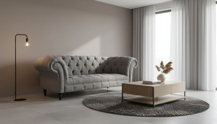 Chesterfield Couch Sofa Polster 3 Sitzer Couchen Sitz Sofas Grau Neu
