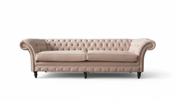 Modern Chesterfield 4 Sitzer Design Sofa Rosa Polstermöbel Sofas Stoff Textil