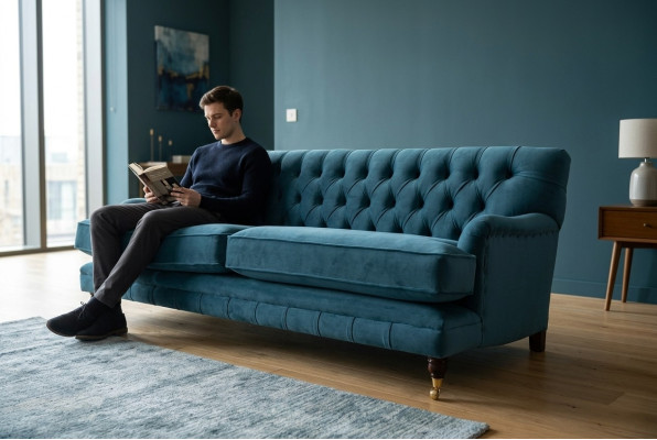 Dreisitzer Couch Polster Design Sofa Blau Sitz Sofas Möbel Chesterfield