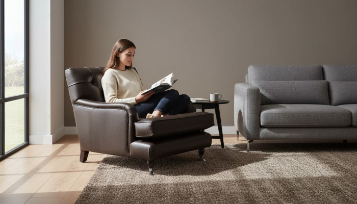 Designer Sessel 1 Sitzer Braun Leder Textil Luxus Sofa Chesterfield