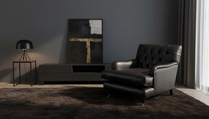Designer Sessel 1 Sitzer Braun Leder Textil Luxus Sofa Chesterfield