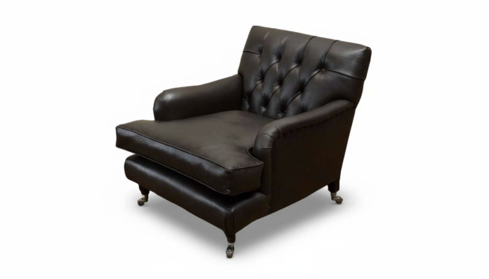 Designer Sessel 1 Sitzer Braun Leder Textil Luxus Sofa Chesterfield