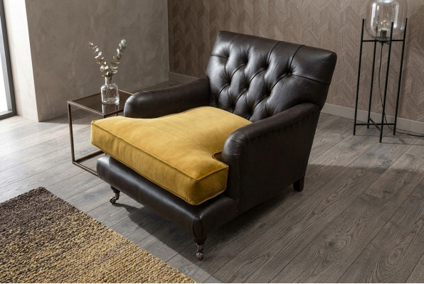Sessel Couch Sofa Leder Braun Lounge Polster Sitzer Luxus Design Club