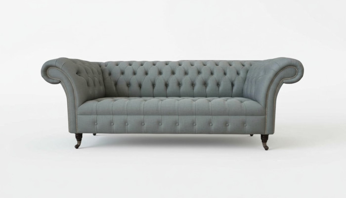 Sofa 3 Sitzer Couch Stoff Modern Luxus Grau Chesterfield Dreisitzer Neu