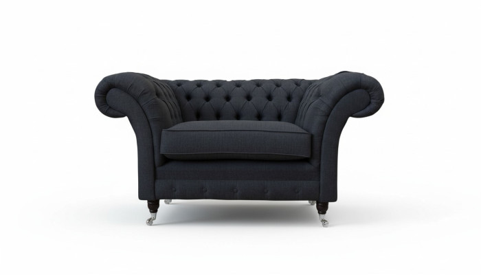Grauer Chesterfield Sessel 1.5 Sitzer Sofa Couch Polster Textil Grau Sessel