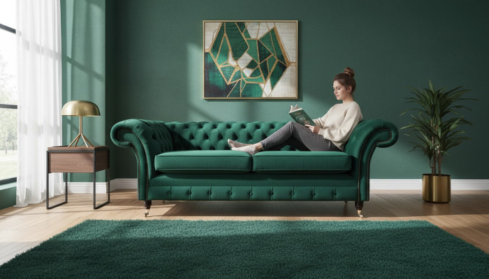 Sofa 3 Sitzer Grün Sofas Stil Luxus Wohnzimmer Design Chesterfield Neu