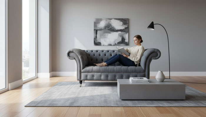 Englische Chesterfield Büro Sitzmöbel Einrichtung Sofa Couch 2 Sitz Textil