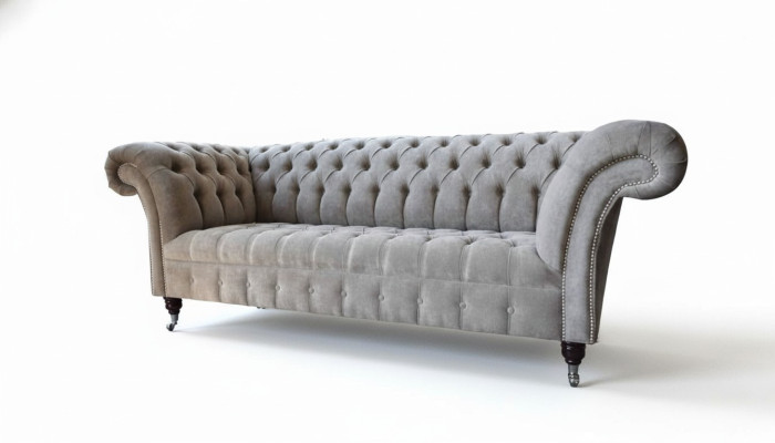 Grau Chesterfield Couch Dreisitzer Sitzpolster Couchen Sofa Möbel Neu