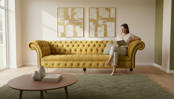 Chesterfield Textil Polster Luxus Sofa Design Couch Sofa 4 Sitzer Neu