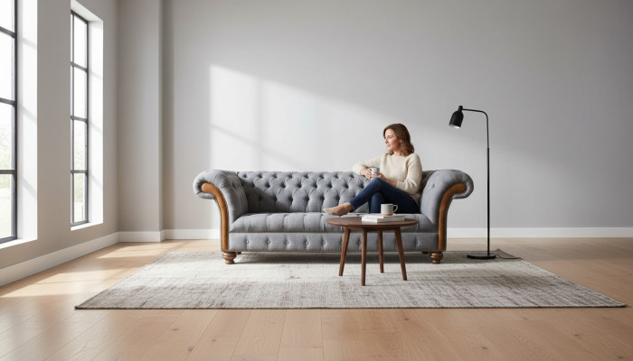 Chesterfield Stoffsofa Luxus Sofa Polster Couch Sitz Grau Textil 