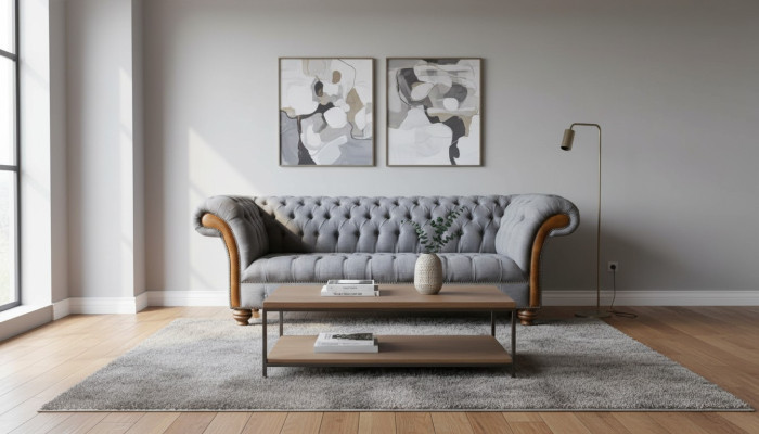 Chesterfield Stoffsofa Luxus Sofa Polster Couch Sitz Grau Textil 
